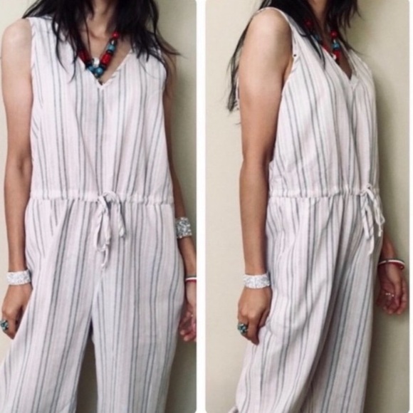 Anthropologie Cloth & Stone • Linen blend stripe jumpsuit - Picture 6 of 9